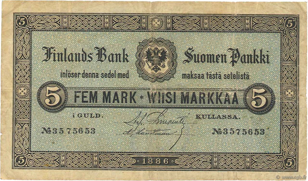 5 Markkaa FINNLAND  1886 P.A50b fS