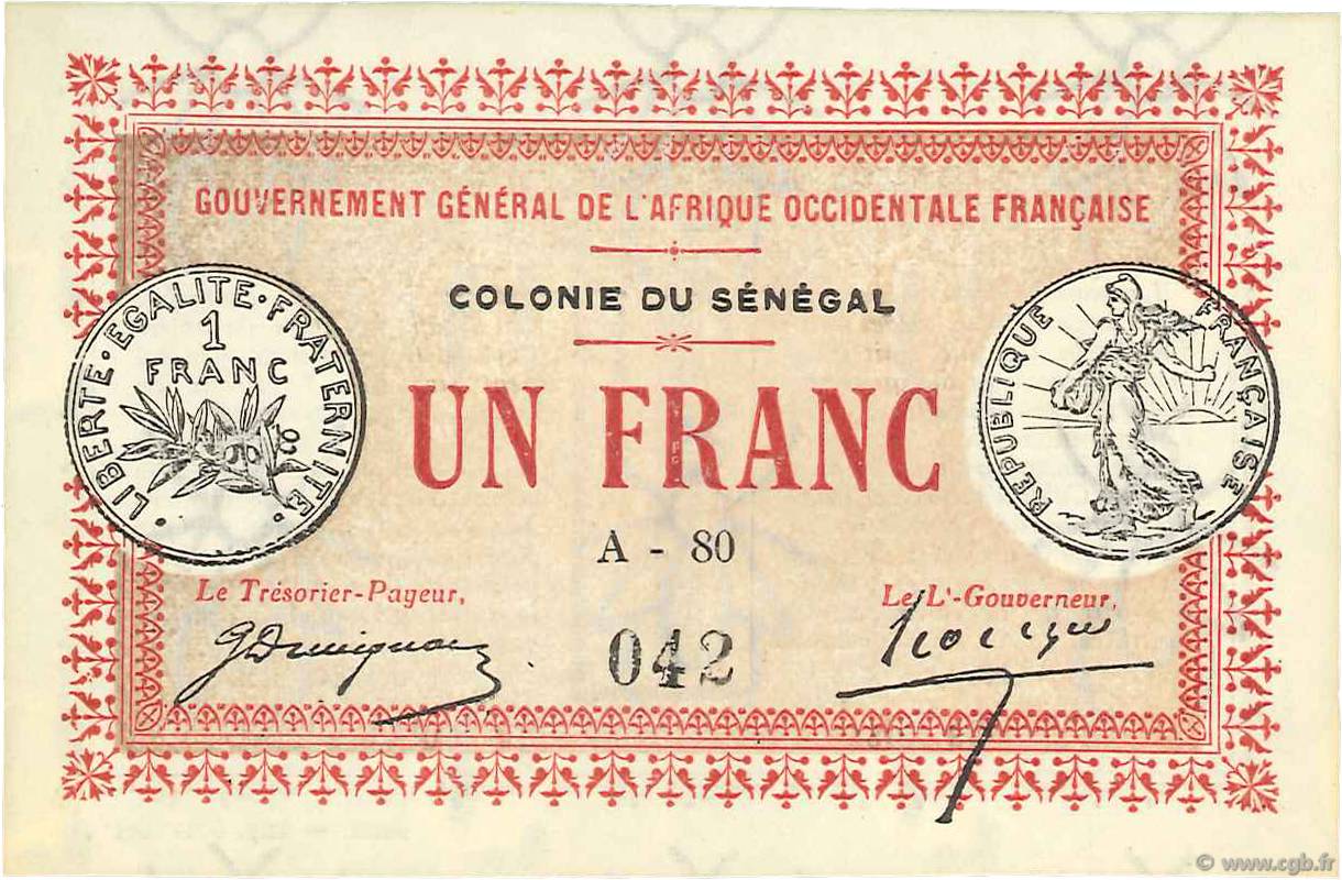 1 Franc SENEGAL  1917 P.02b q.FDC
