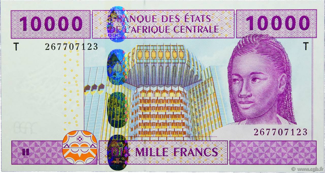 10000 Francs STATI DI L  AFRICA CENTRALE  2002 P.110Ta FDC