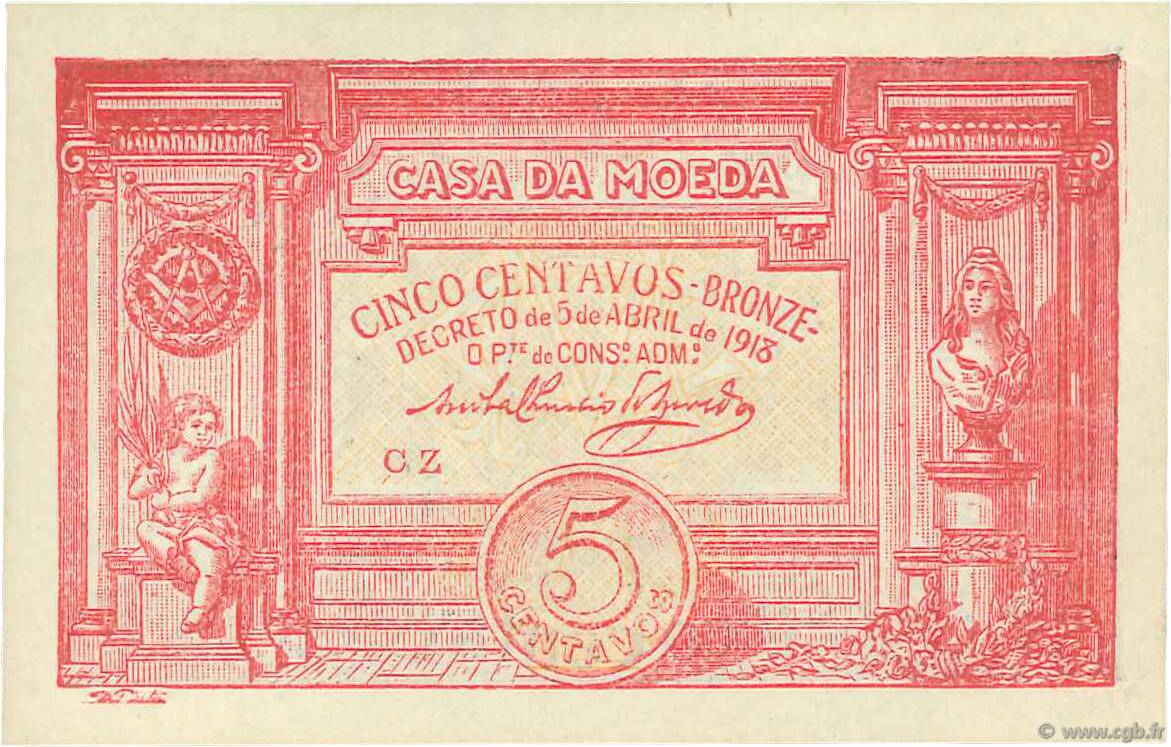 5 Centavos PORTOGALLO  1918 P.098 q.FDC