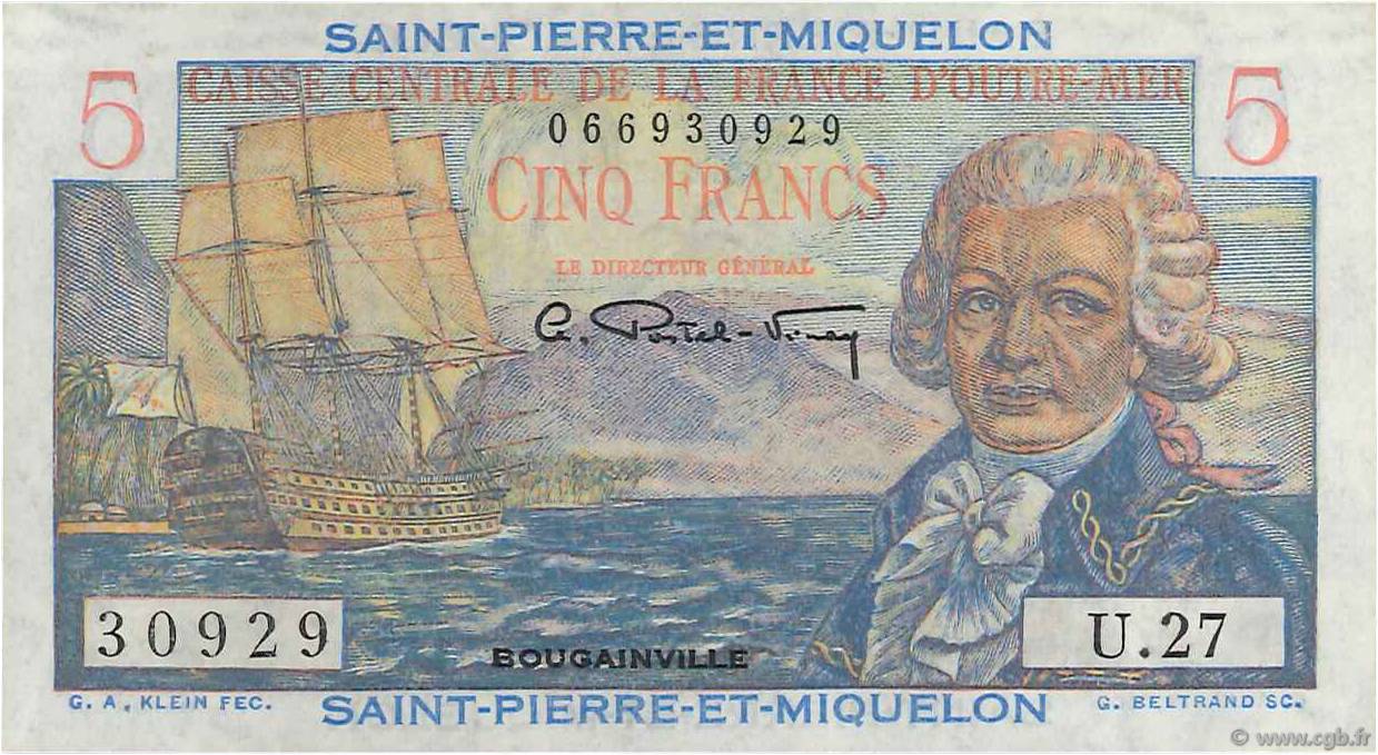 5 Francs Bougainville SAINT PIERRE AND MIQUELON  1946 P.22 UNC-