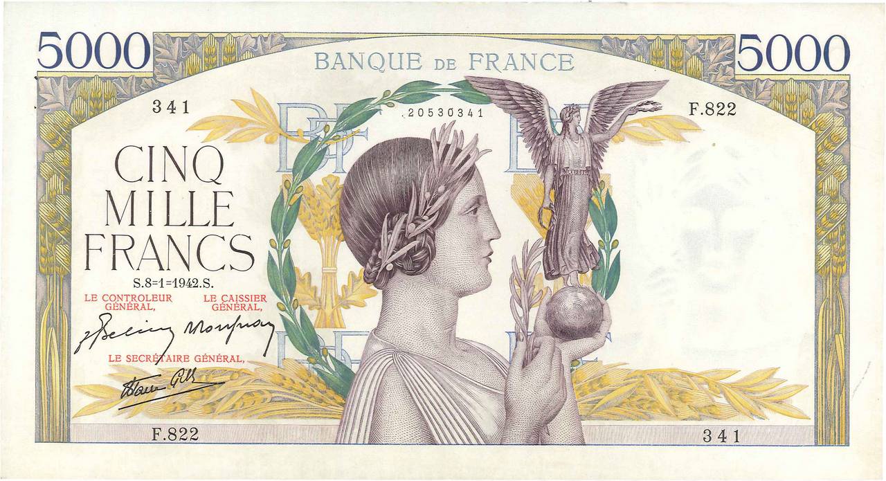 5000 Francs VICTOIRE Impression à plat FRANCIA  1942 F.46.32 SPL