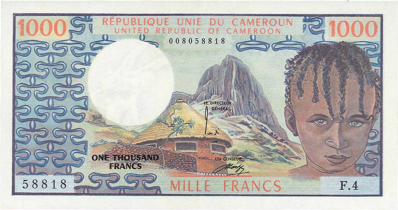 1000 Francs CAMEROON  1974 P.16a AU