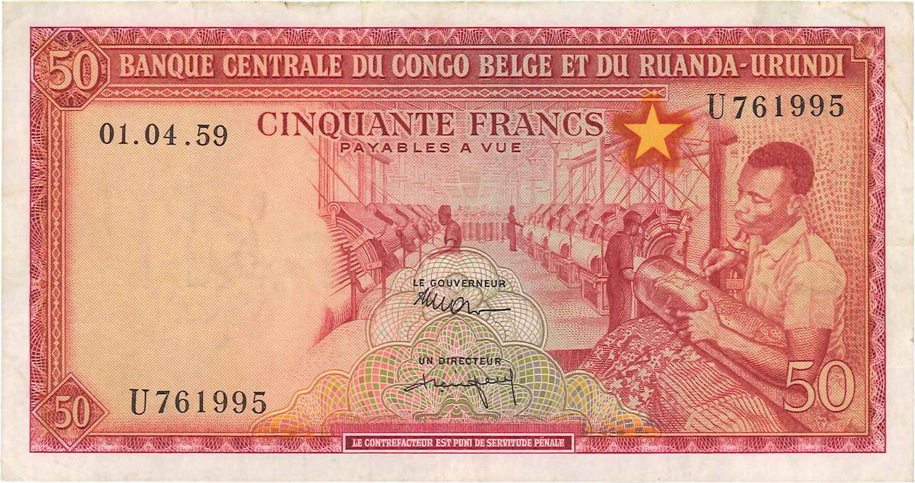 50 Francs CONGO BELGA  1959 P.32 BB