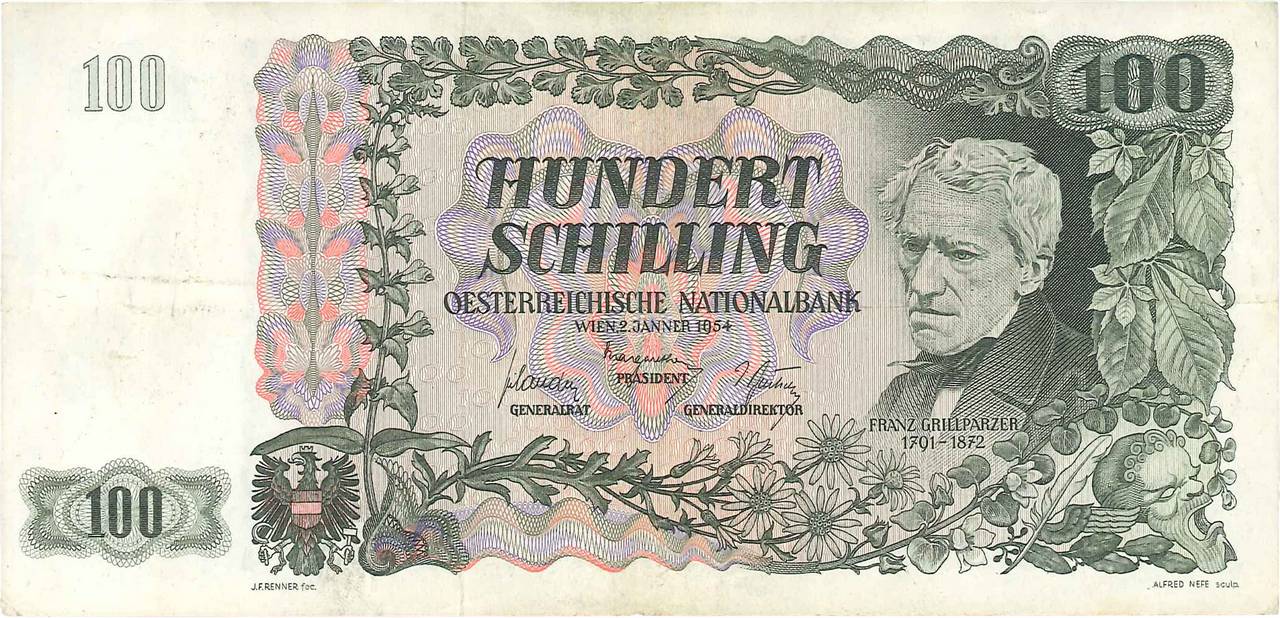 100 Schilling AUSTRIA  1954 P.133 q.SPL