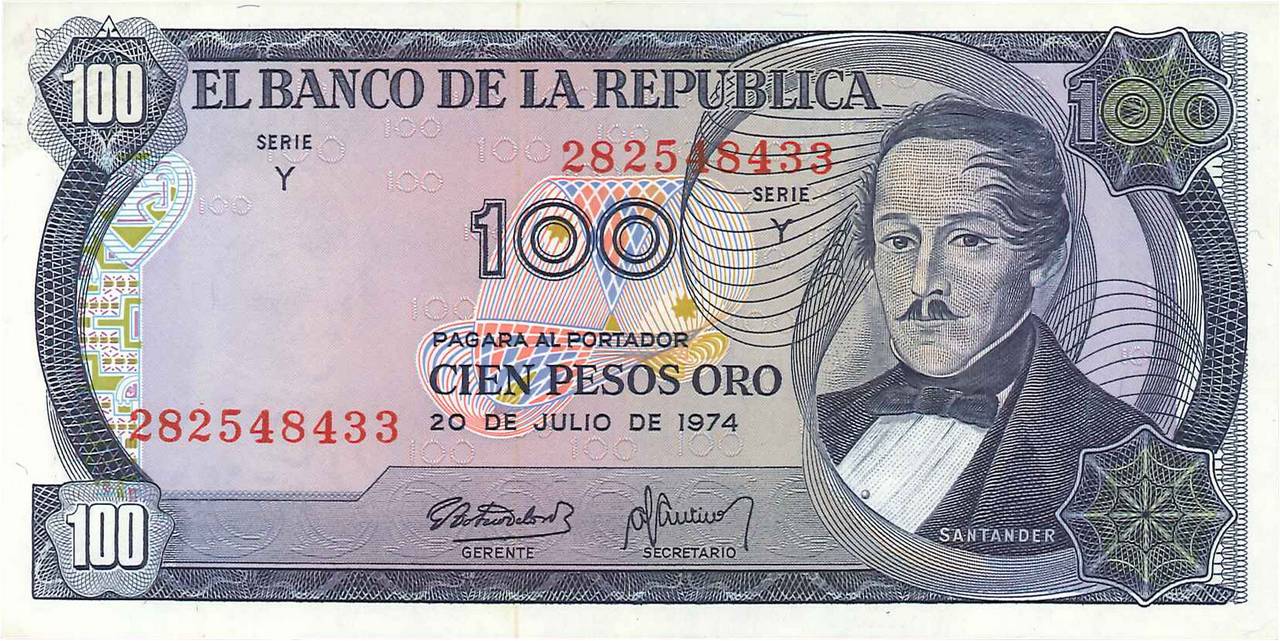 100 Pesos Oro COLOMBIA  1974 P.415 SC+