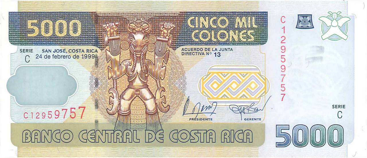 5000 Colones COSTA RICA  1999 P.268 fST+