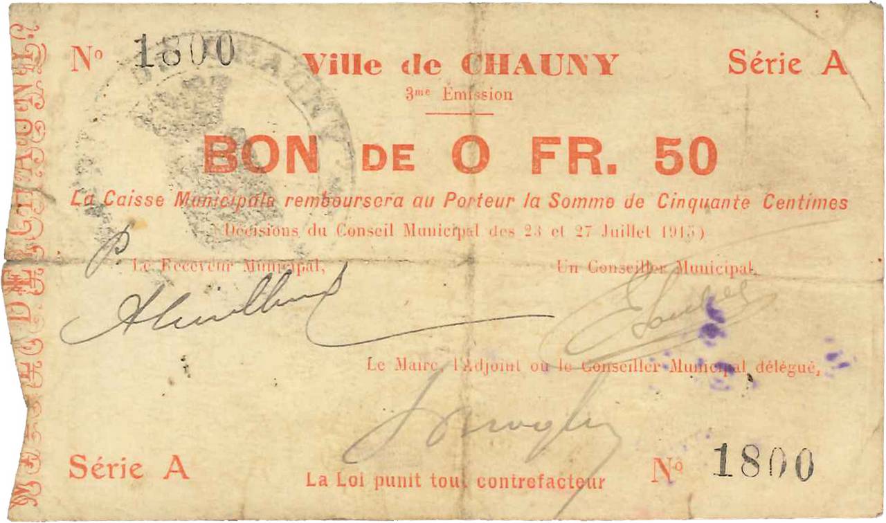 50 Centimes FRANCE Regionalismus und verschiedenen  1915 JP.02-0479 S