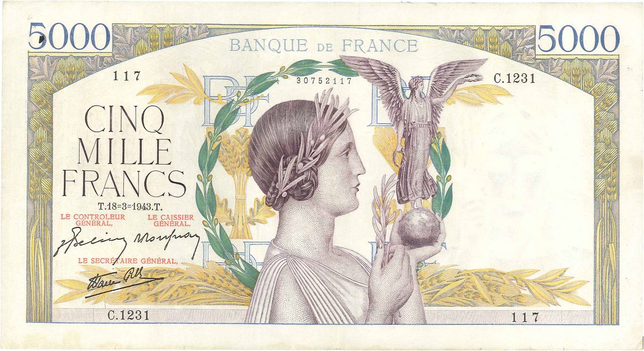 5000 Francs VICTOIRE Impression à plat FRANCIA  1943 F.46.49 q.SPL
