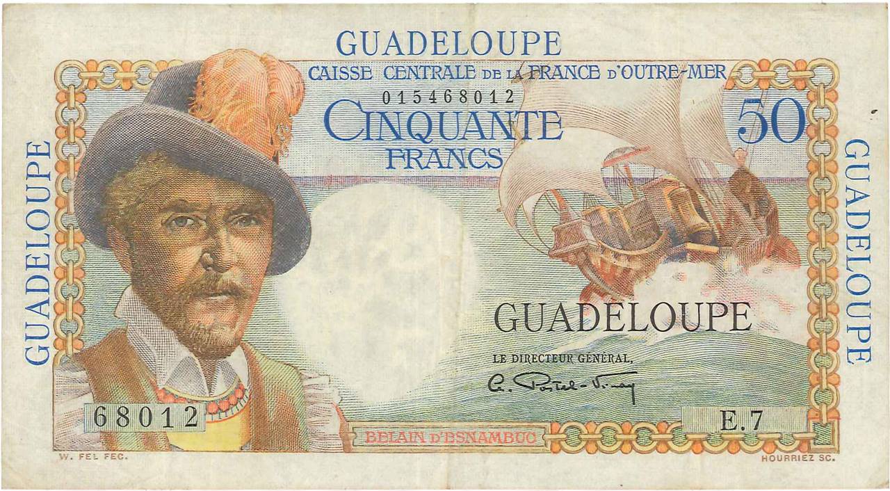 50 Francs Belain d Esnambuc GUADELOUPE  1946 P.34 BB