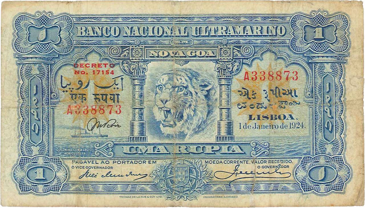 1 Rupia INDIA PORTUGUESA  1924 P.023A BC