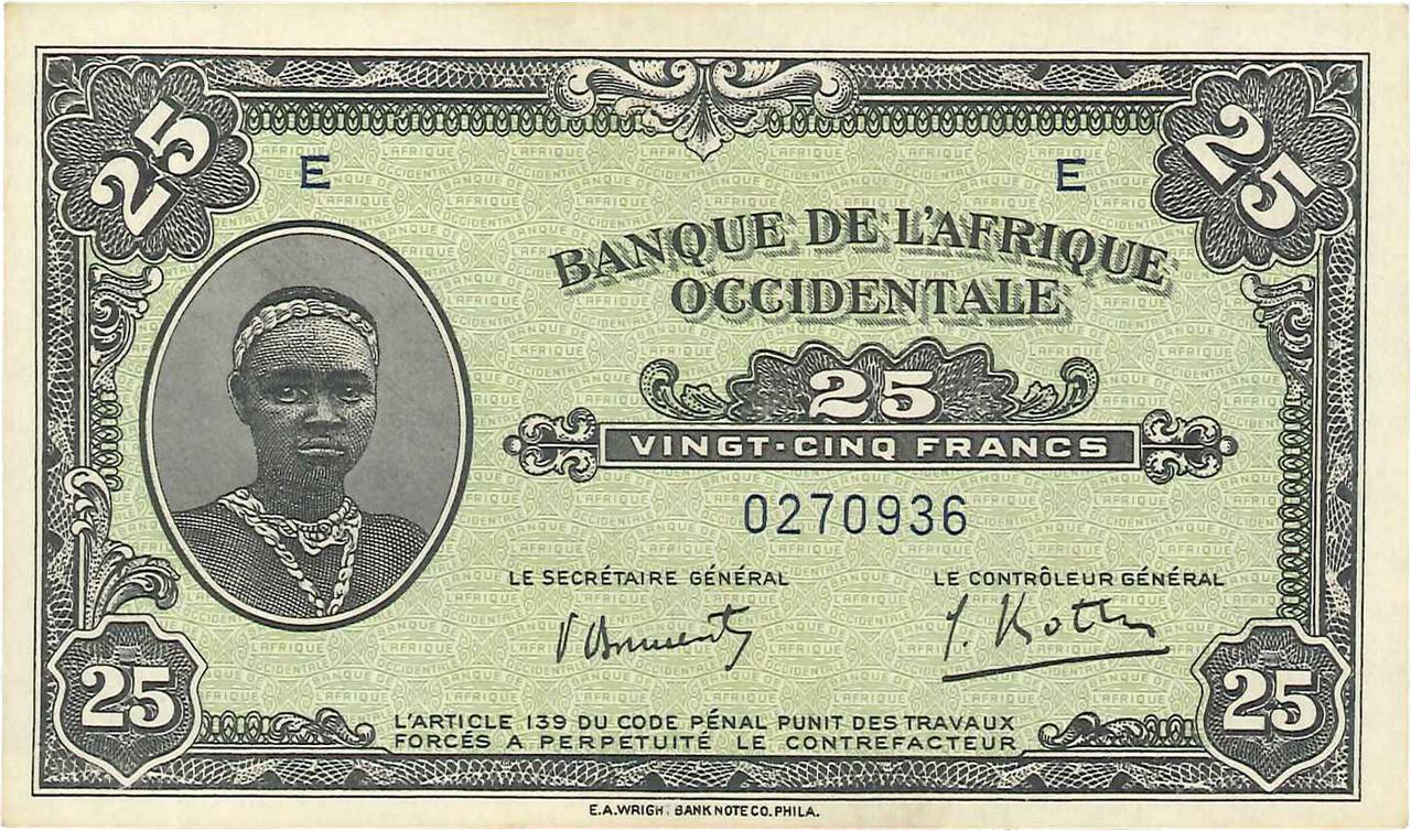 25 Francs FRENCH WEST AFRICA (1895-1958)  1942 P.30a UNC