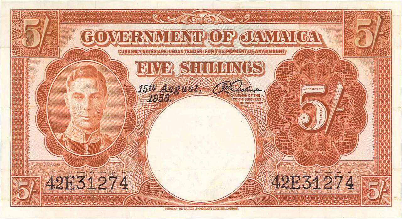 5 Shillings JAMAICA  1958 P.37b MBC+