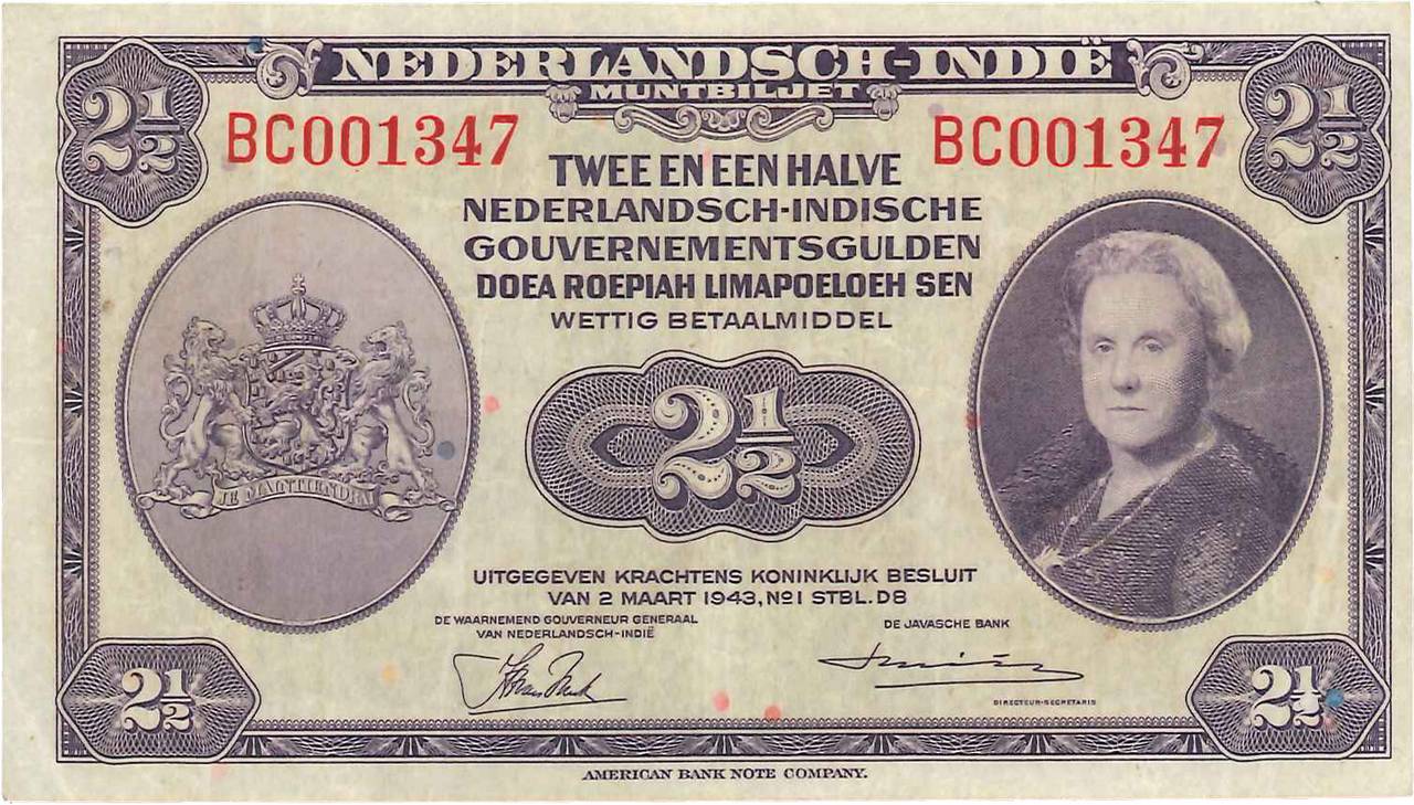 2,5 Gulden NETHERLANDS INDIES  1943 P.112a AU
