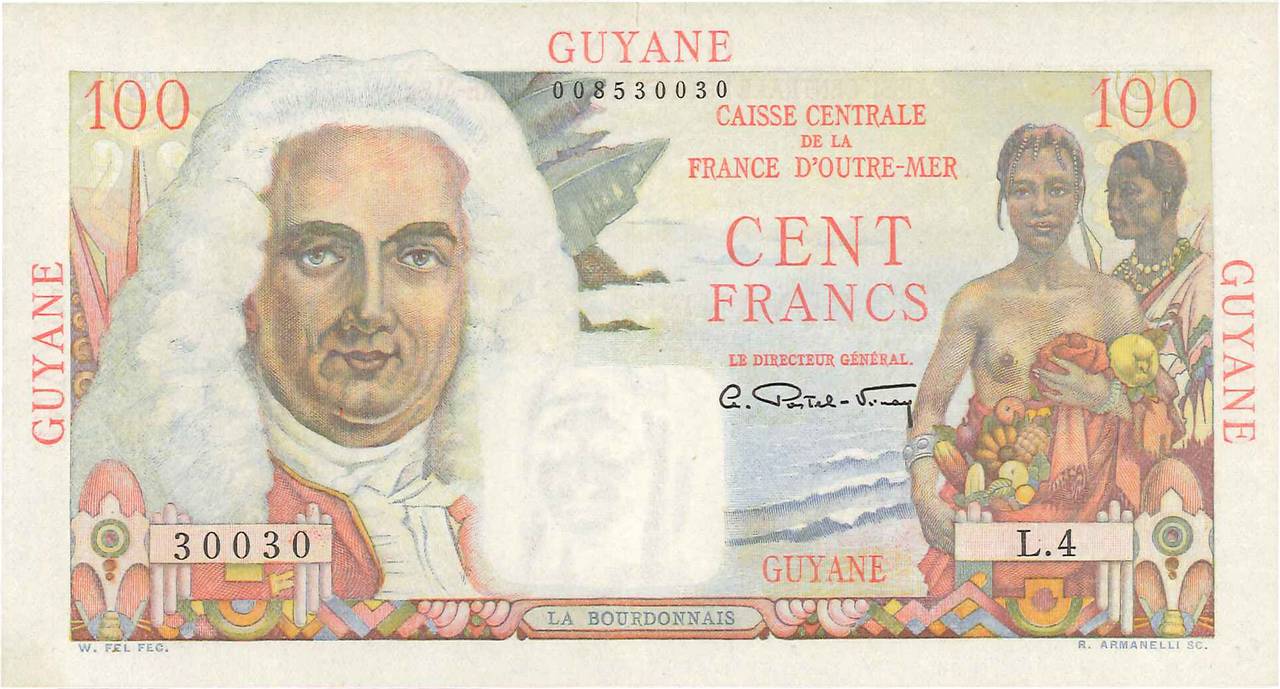 100 Francs La Bourdonnais FRENCH GUIANA  1946 P.23 BB