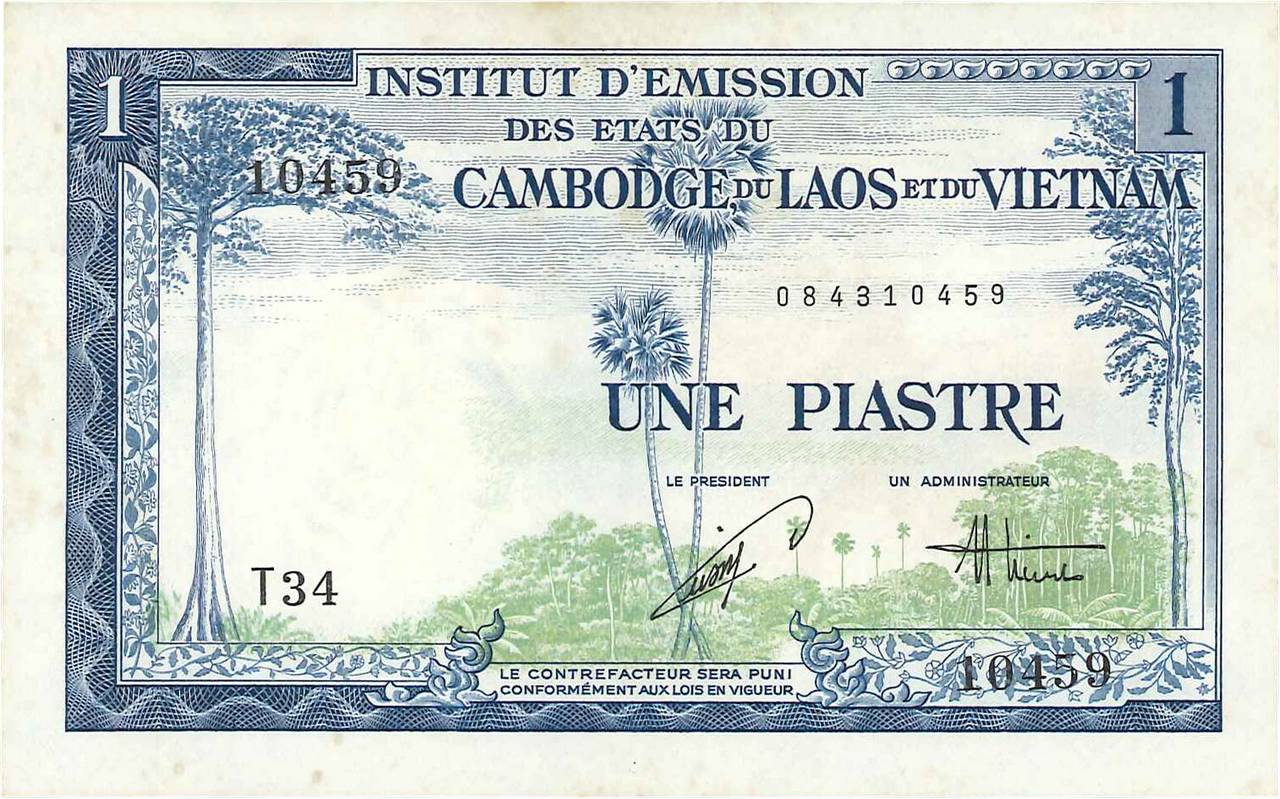 1 Piastre - 1 Dong FRANZÖSISCHE-INDOCHINA  1954 P.105 fST