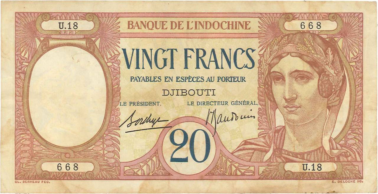 20 Francs DJIBUTI  1936 P.07a q.BB