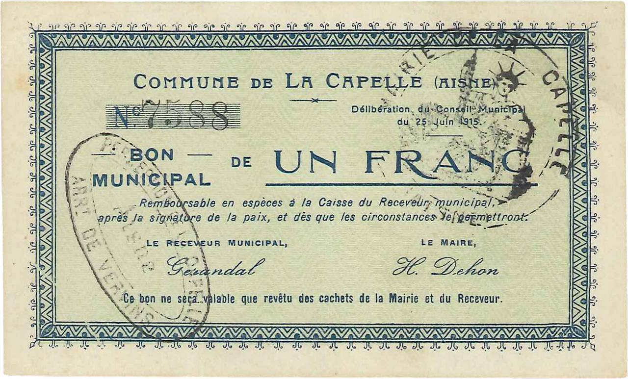 1 Franc FRANCE Regionalismus und verschiedenen  1915 JP.02-0398 fST
