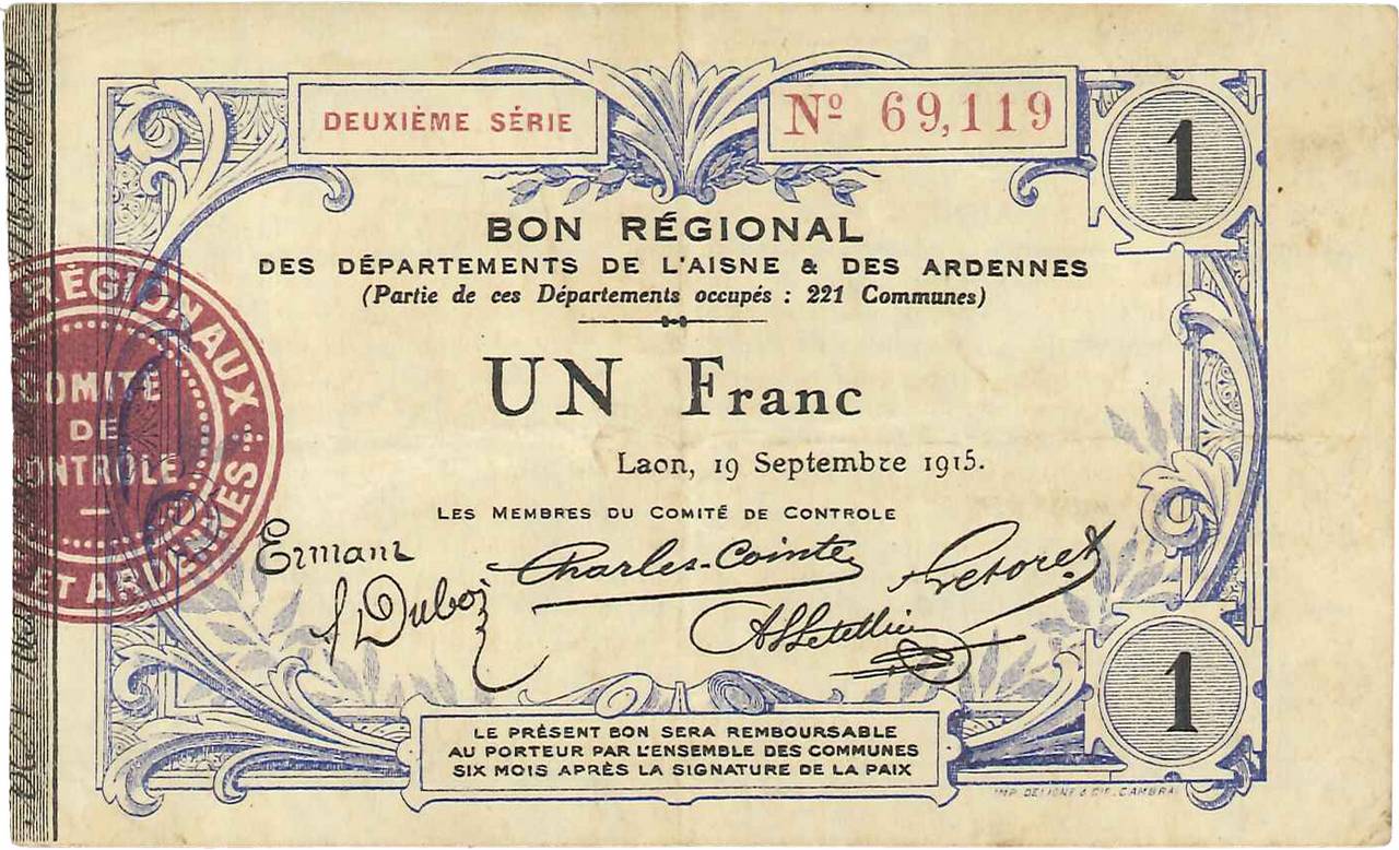 1 Franc FRANCE Regionalismus und verschiedenen  1915 JP.02-1302 SS