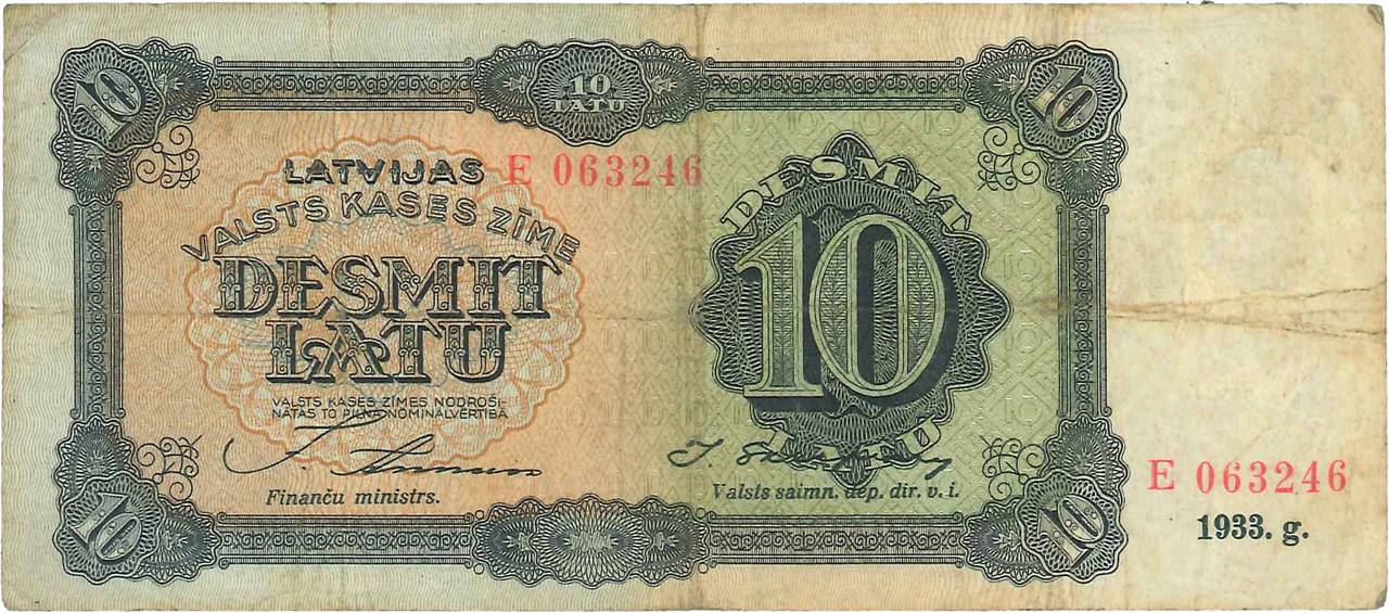 10 Latu LETTONIA  1933 P.25a MB
