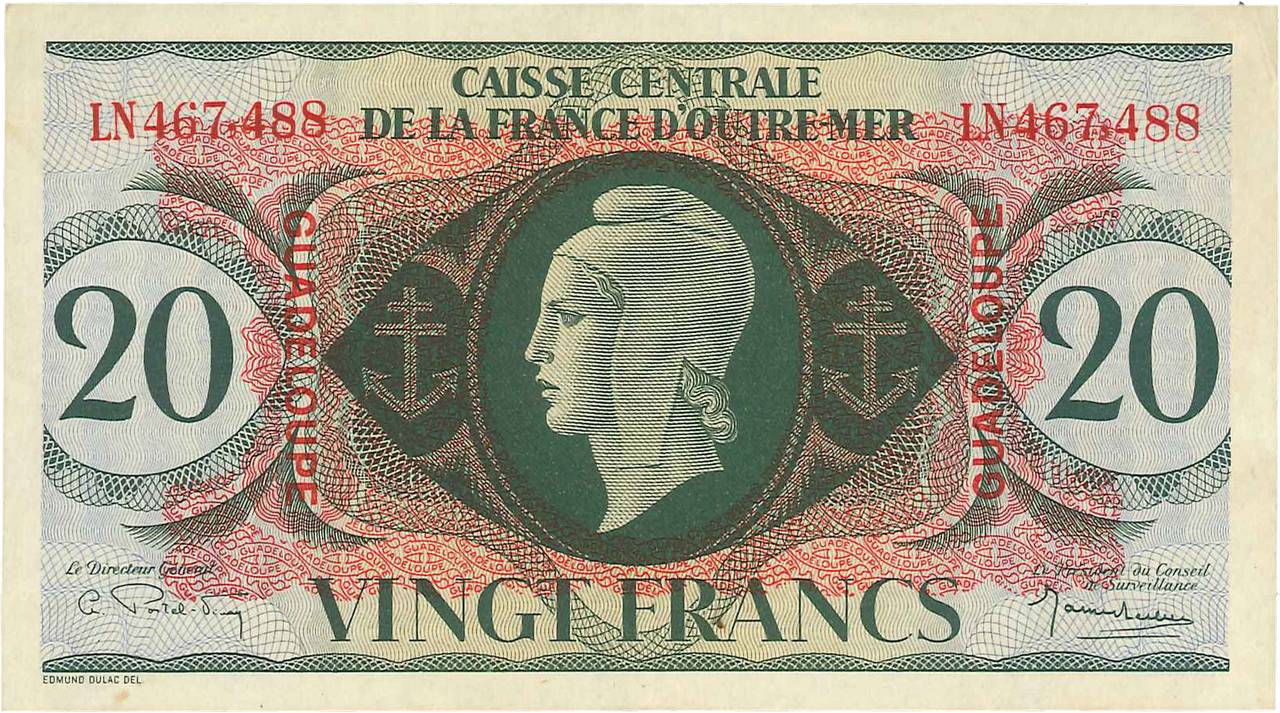 20 Francs GUADELOUPE  1944 P.28a XF+