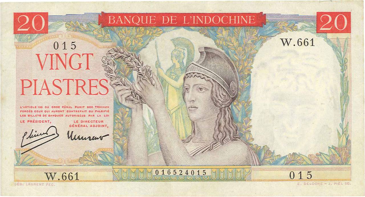 20 Piastres FRENCH INDOCHINA  1949 P.081a VF