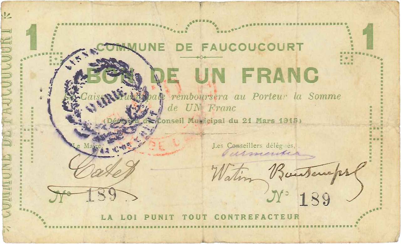 1 Franc FRANCE regionalism and miscellaneous  1915 JP.02-0776 F