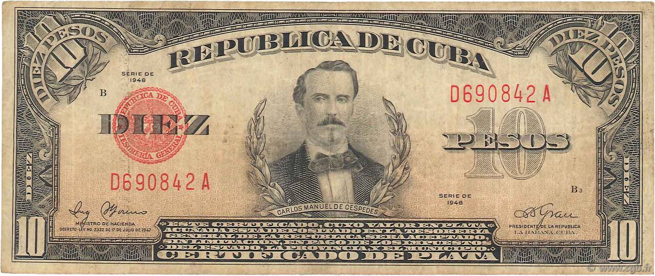 10 Pesos KUBA  1948 P.071g S