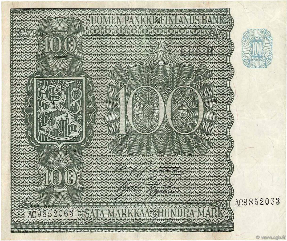 100 Markkaa FINNLAND  1945 P.088 SS