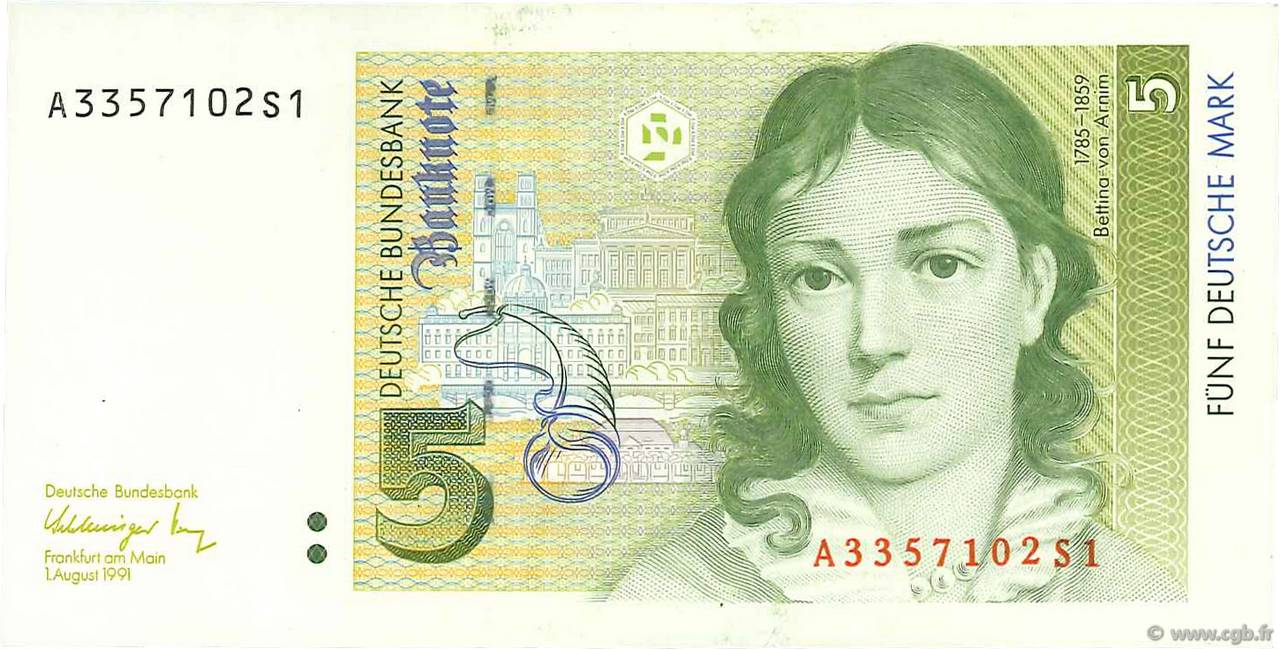 5 Deutsche Mark GERMAN FEDERAL REPUBLIC  1991 P.37 SC+