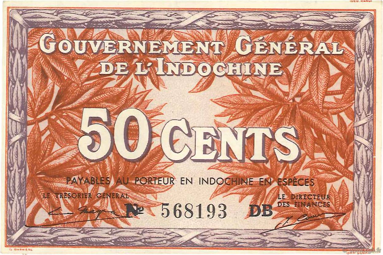 50 Cents FRANZÖSISCHE-INDOCHINA  1939 P.087e fST+
