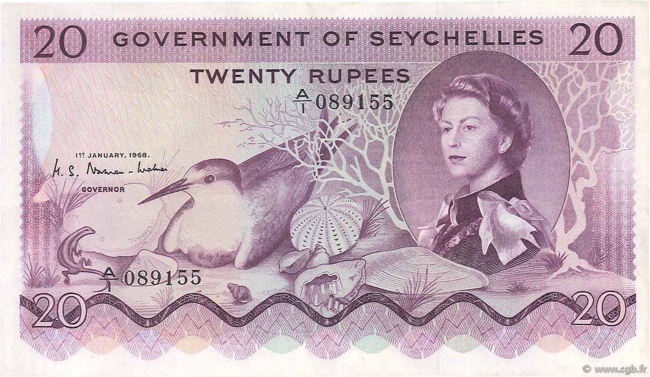 20 Rupees SEYCHELLEN  1968 P.16a fVZ