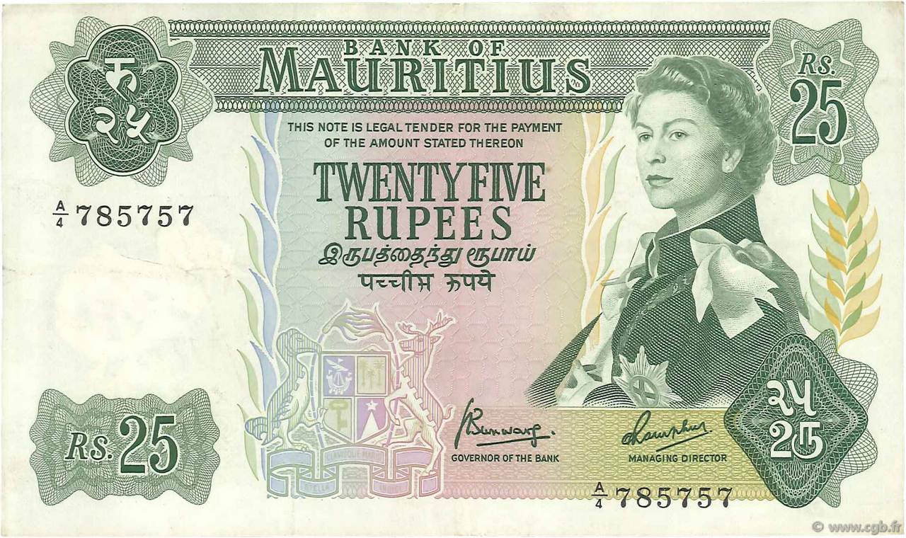 25 Rupees MAURITIUS  1967 P.32b SS