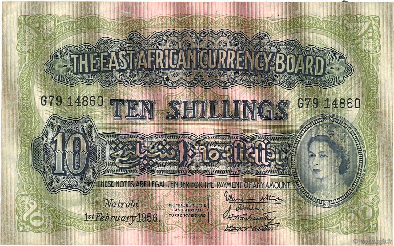 10 Shillings ÁFRICA ORIENTAL BRITÁNICA  1956 P.34 BC+