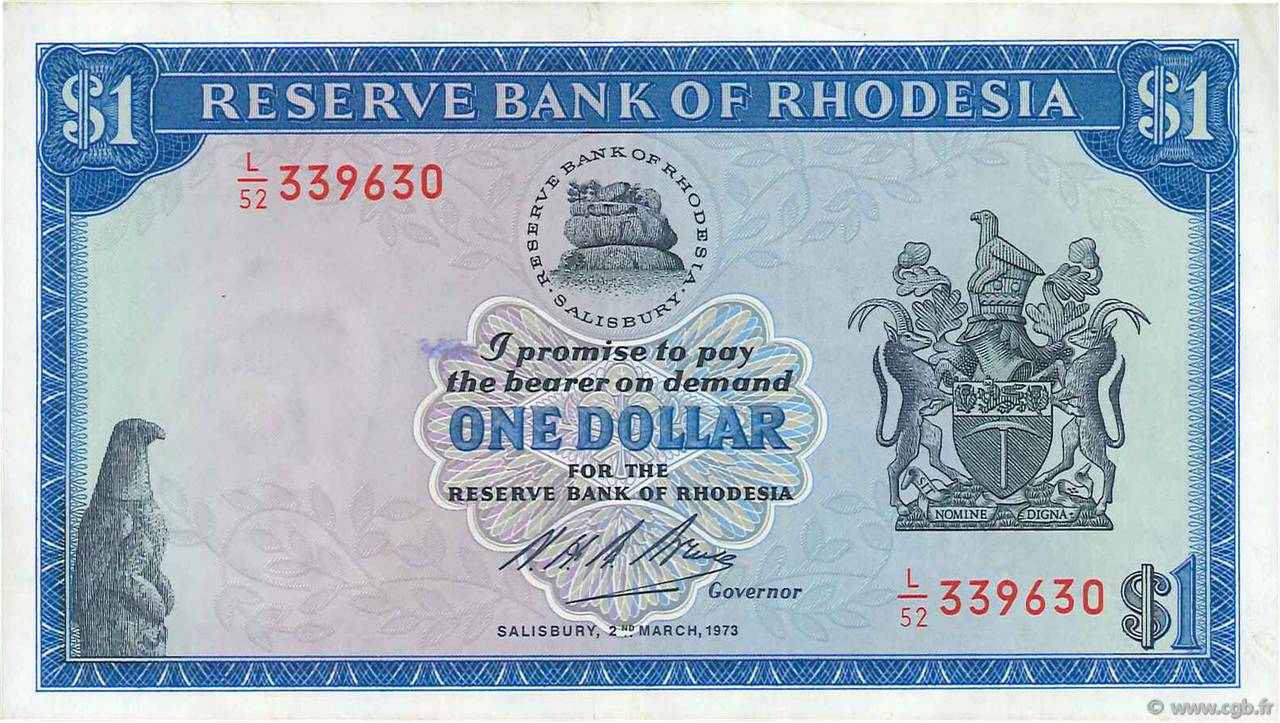 1 Dollar RHODESIA  1973 P.30h SPL