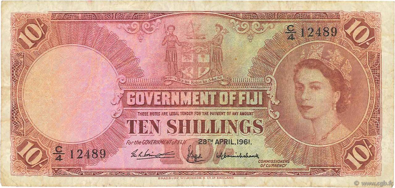 10 Shillings FIYI  1961 P.052b BC