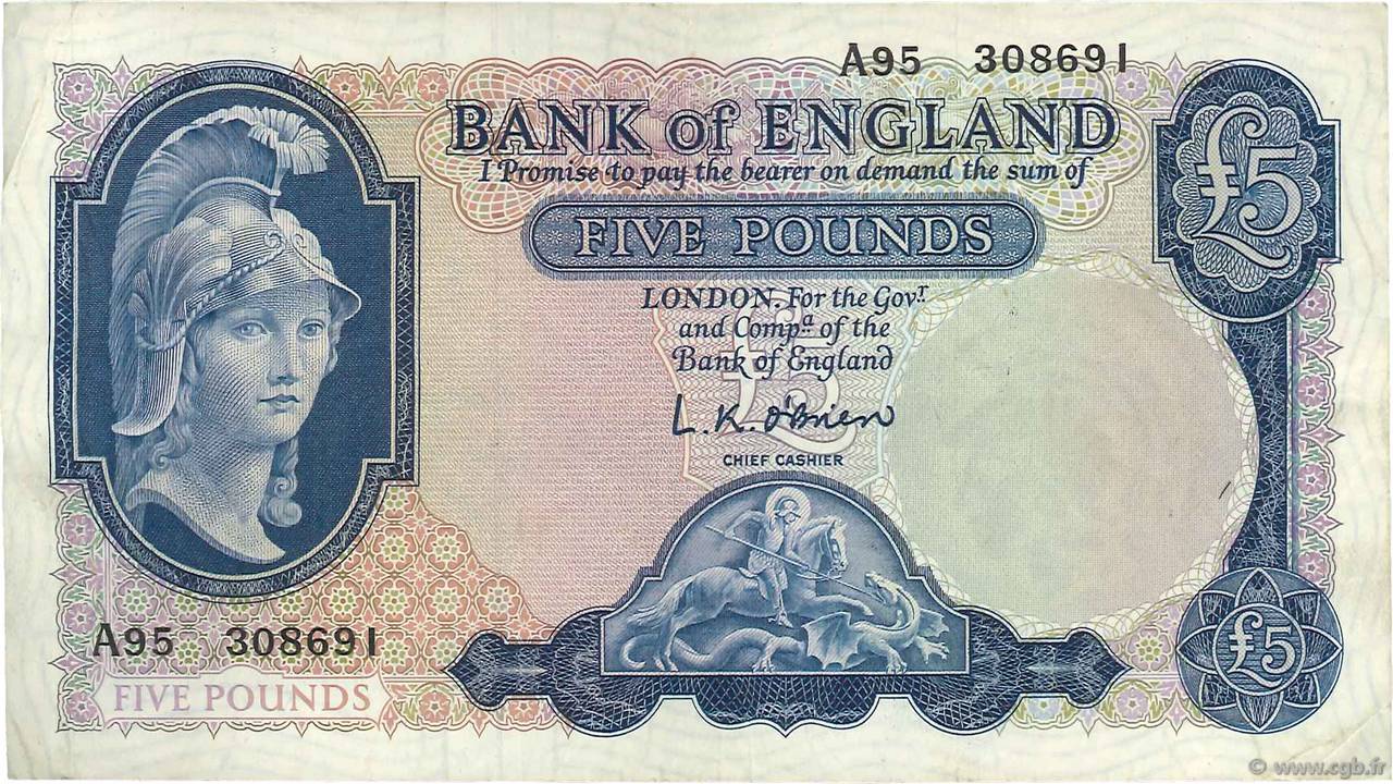 5 Pounds ENGLAND  1957 P.371a VF