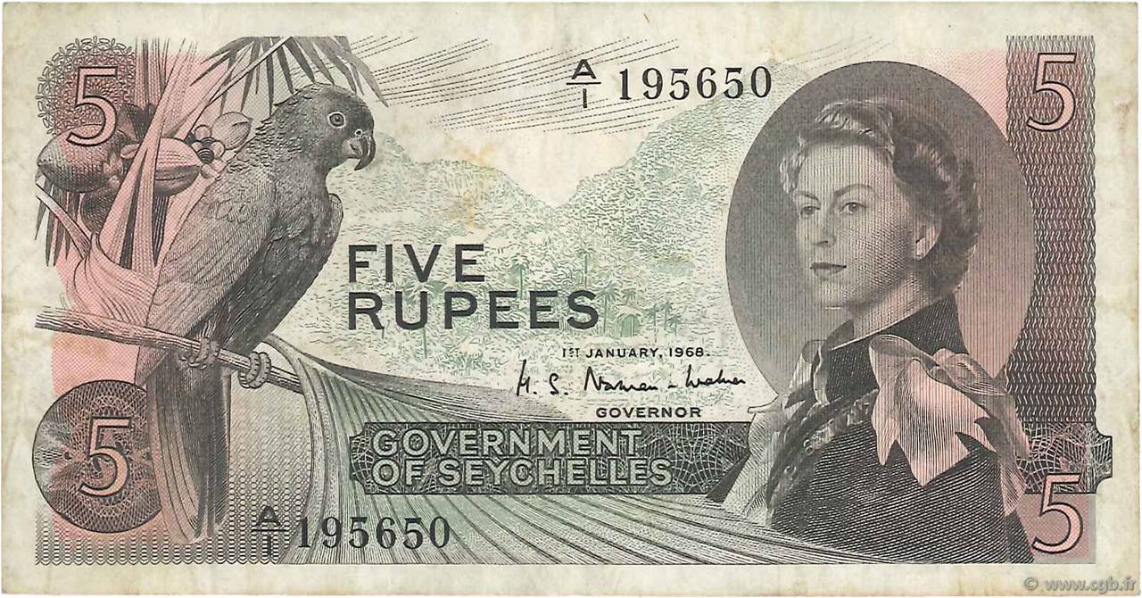 5 Rupees SEYCHELLES  1968 P.14a BC