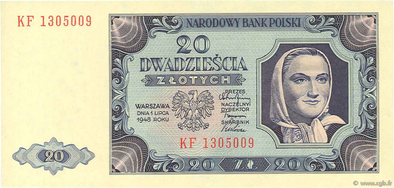 20 Zlotych POLONIA  1948 P.137 FDC