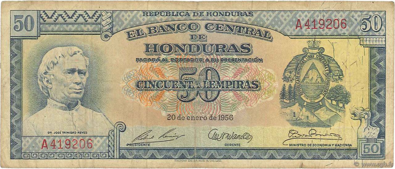 50 Lempiras HONDURAS  1956 P.054a BC
