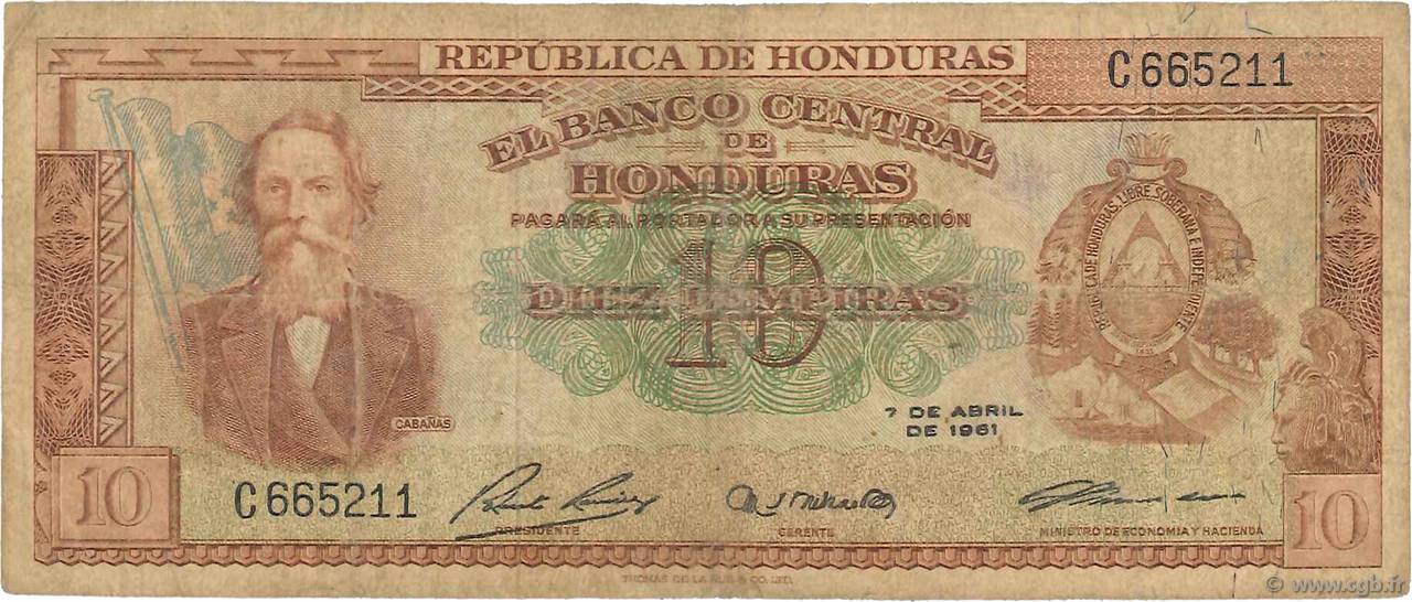 10 Lempiras HONDURAS  1961 P.052b MB