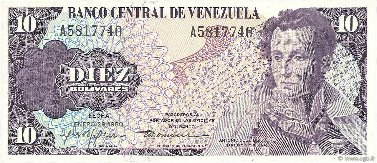 10 Bolivares VENEZUELA  1980 P.057a UNC