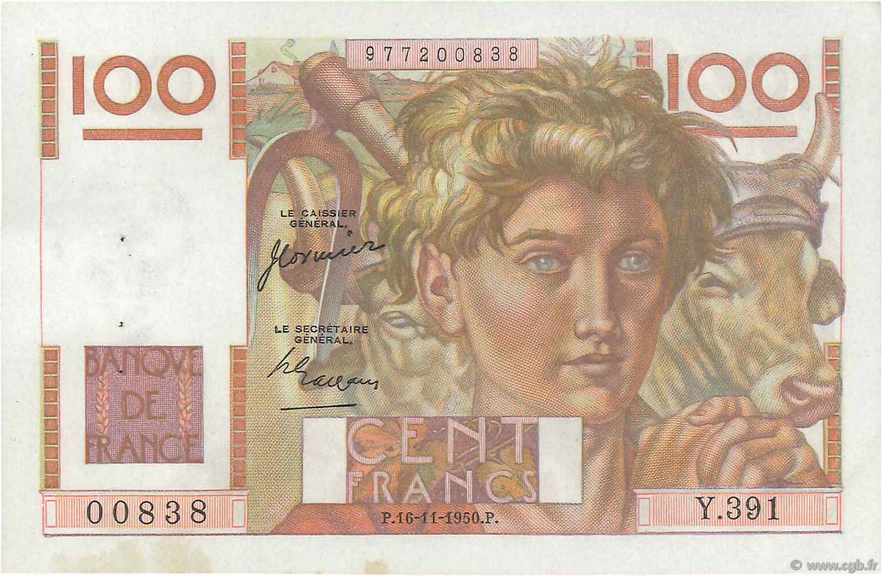 100 Francs JEUNE PAYSAN FRANCIA  1950 F.28.28 SPL+