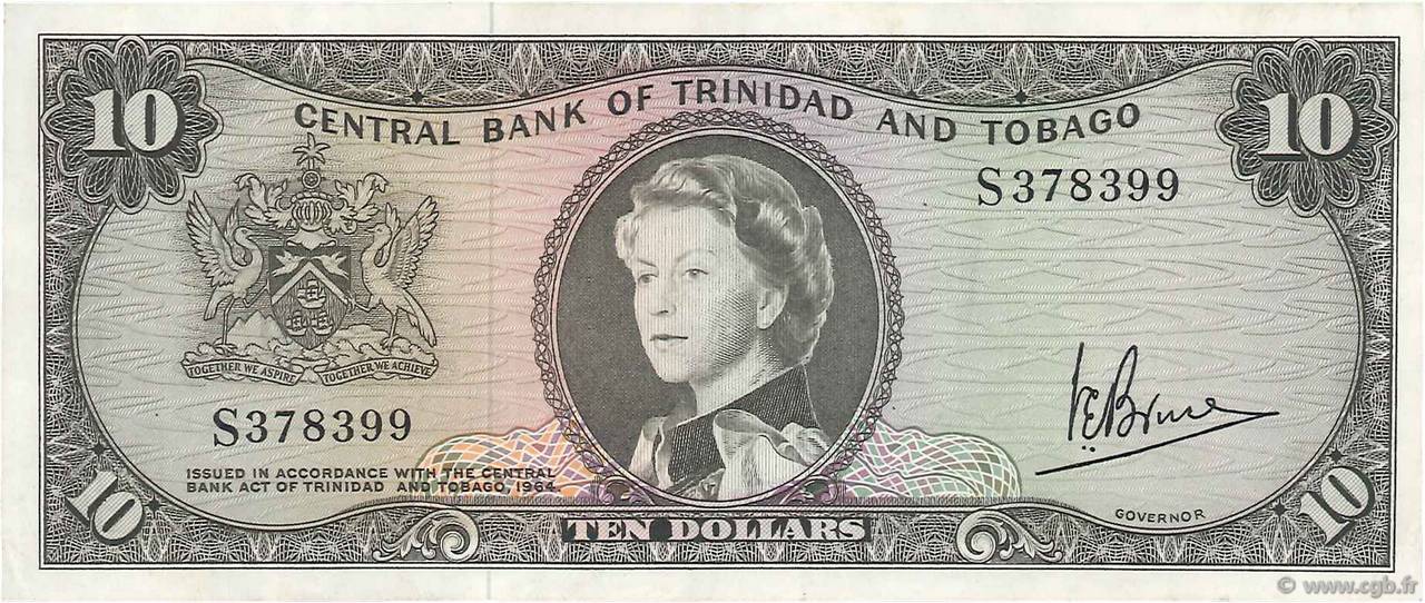 10 Dollars TRINIDAD and TOBAGO  1964 P.28c VF