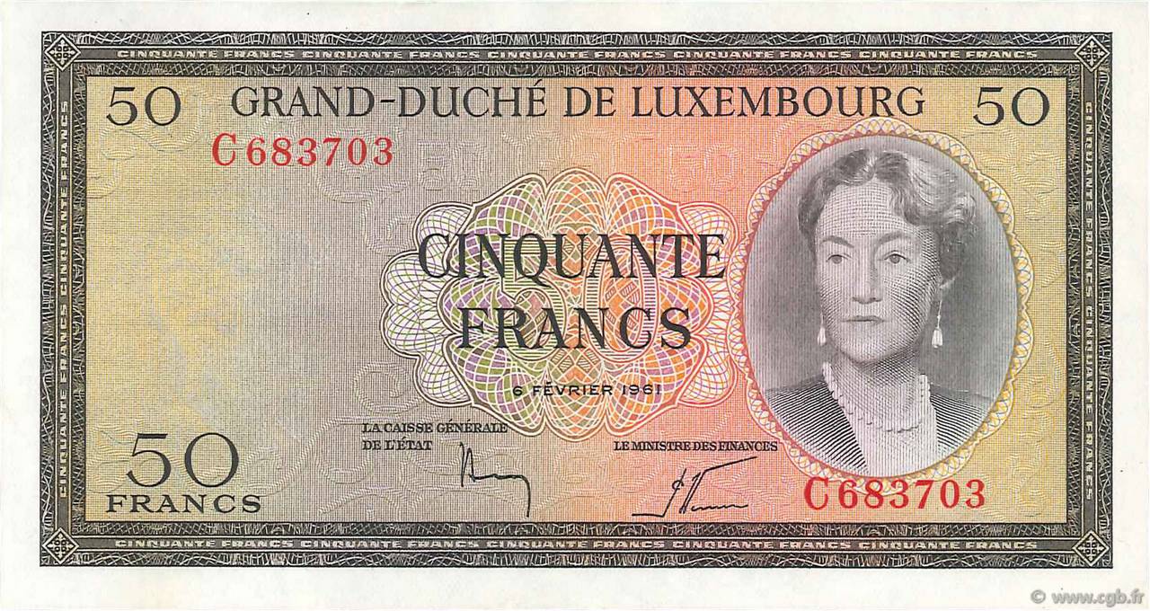 50 Francs LUXEMBOURG  1961 P.51a VF+
