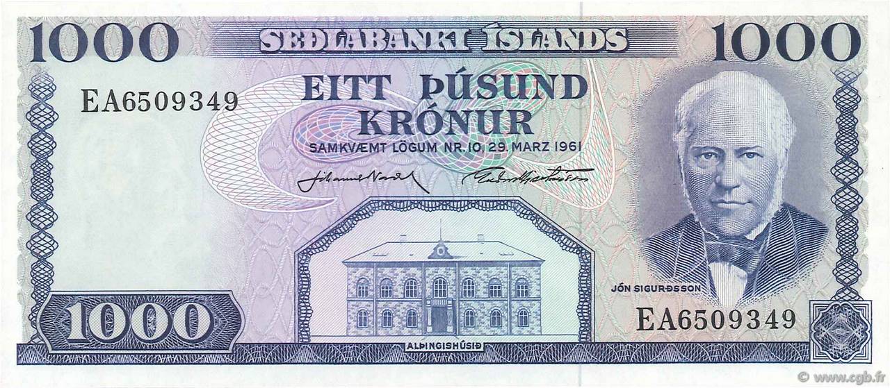 1000 Kronur ICELAND  1961 P.46a UNC