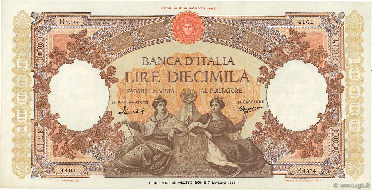 10000 Lire ITALIEN  1958 P.089c VZ