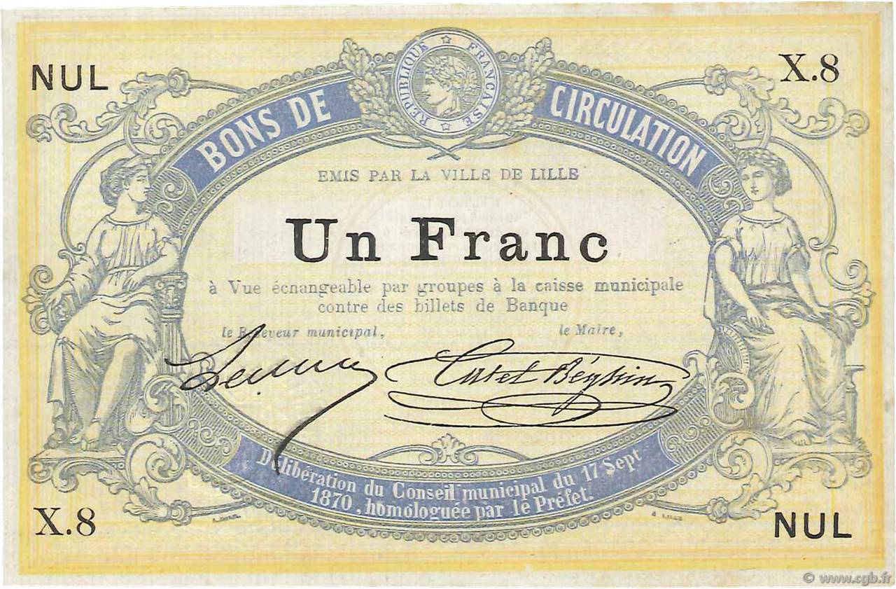 1 Franc Non émis FRANCE Regionalismus und verschiedenen Lille 1870 JER.59.40A fST