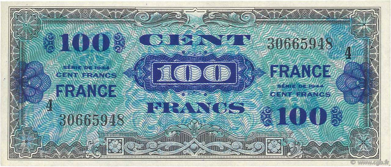 100 Francs FRANCE FRANKREICH  1945 VF.25.04 fST