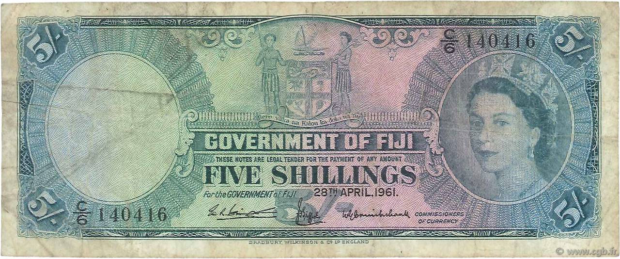 5 Shillings FIDSCHIINSELN  1961 P.051b S